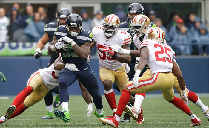 Seahawks running back Chris Carson had 100 scrimmage yards in Sunday's win.